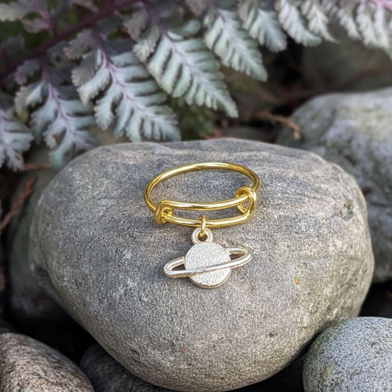 Celestial Saturn Expandable Charm Ring - Gold - - LadybugfeetDesigns -
