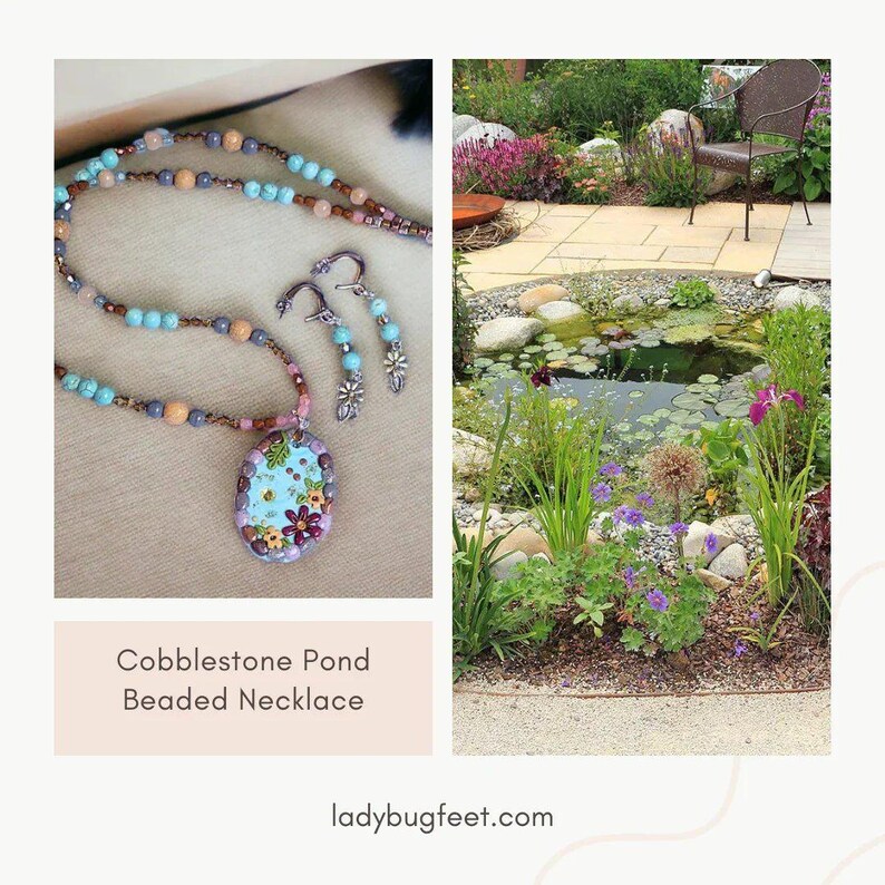 Cobblestone Pond Beaded Necklace / Earring Set, 22 inch - - LadybugfeetDesigns -