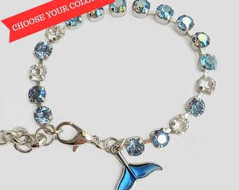 Whale/Dolphin Tail Faceted Crystal Bracelet, Silver