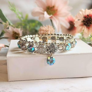 Blue Multi Faceted Crystal Rhinestone Bracelet-Bridal Jewelry-Child Size - - LadybugfeetDesigns -