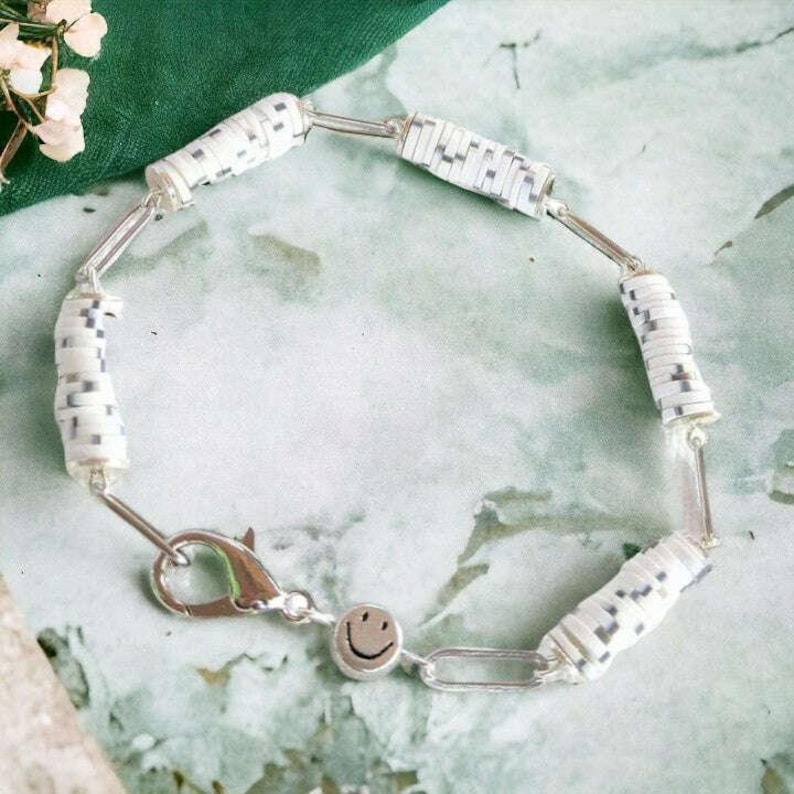 Salt & Pepper Smiley Stainless Steel Paperclip Chain Bracelet - - LadybugfeetDesigns -