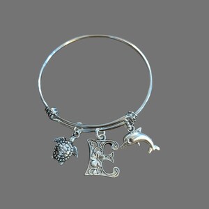 Beach - Initial,Dolphin, Sea Turtle, CHILD'S Bangle bracelet - - LadybugfeetDesigns -
