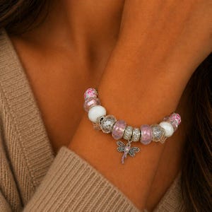 Cancer Awareness European beaded bracelet - Silver - - LadybugfeetDesigns -