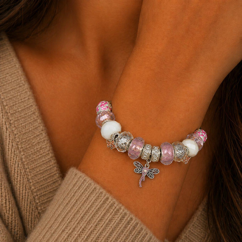 Cancer Awareness European beaded bracelet - Silver - - LadybugfeetDesigns -