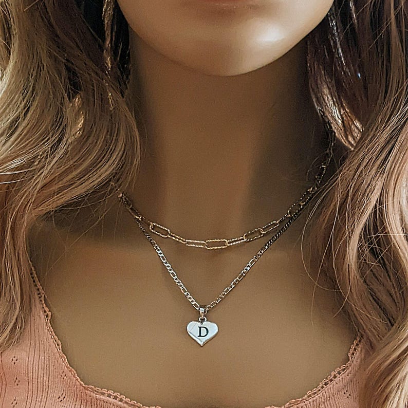 Two-Tone Paperclip & Initial Necklace Set - - LadybugfeetDesigns -