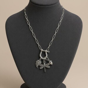 Forest Friends Dragonfly Shackle Clasp Carabiner Necklace, Silver - 20 inch - - LadybugfeetDesigns -
