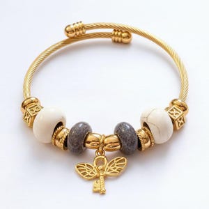 Winged Key Euro Cuff Wrap Bracelet, Gold - - LadybugfeetDesigns -