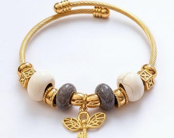 Winged Key Euro Cuff Wrap Bracelet, Gold