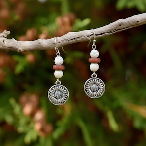 Large Sunflower Beaded Hook Earrings, Silver - - LadybugfeetDesigns -