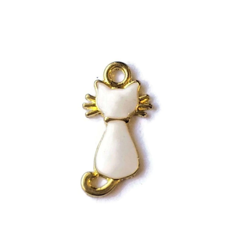 White Enamel Gold-Tone Cat Charm - - LadybugfeetDesigns -