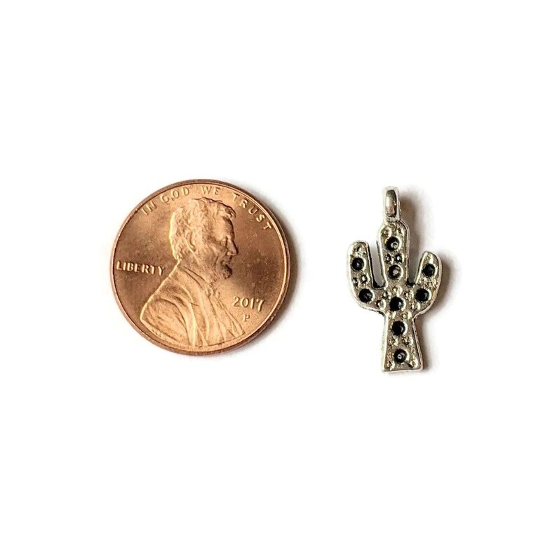 Silver Cactus Charm Pendant - - LadybugfeetDesigns -