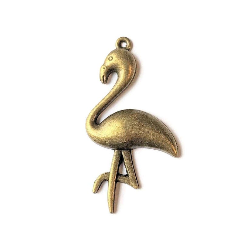 Large Antique Bronze Flamingo Charm Pendant - - LadybugfeetDesigns -