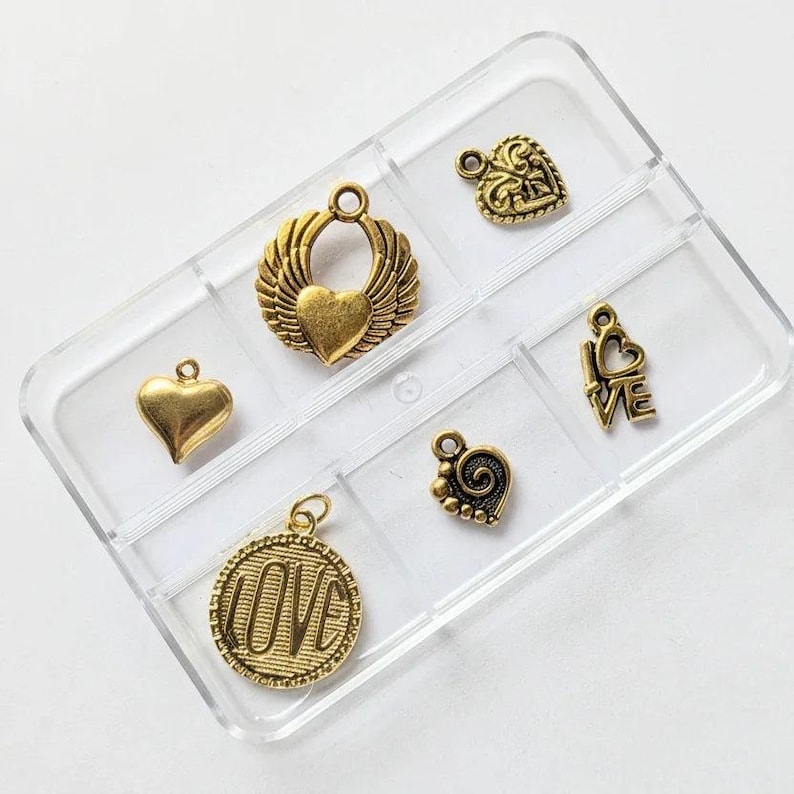 Love Mini Charm Box - 6 pc., Gold - - LadybugfeetDesigns -