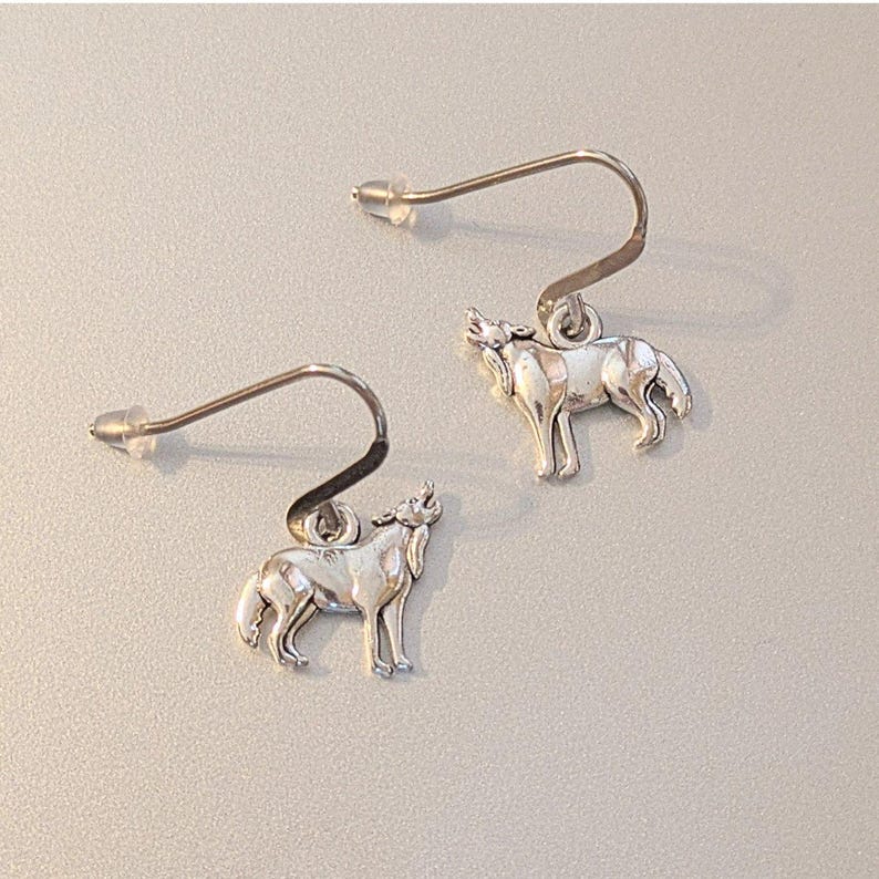 Howling Wolf Hook Earrings, Silver - - LadybugfeetDesigns -