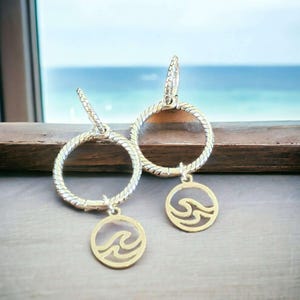 Sterling Double Hoop Sterling Wave Earrings, 3 in 1 Hoops - - LadybugfeetDesigns -