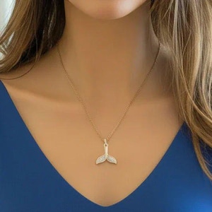 CZ Whale Tail necklace, Gold - 20 inch - - LadybugfeetDesigns -