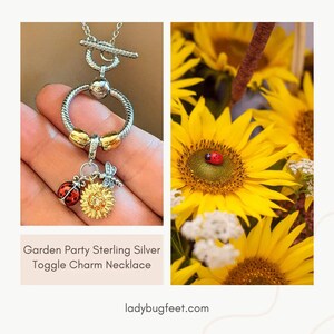 Garden Party Sterling Silver Toggle Charm Necklace, 20 inches - - LadybugfeetDesigns -