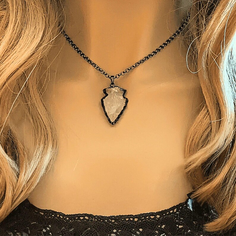 White Quartz Crystal Arrowhead necklace, 18- 24 inch - - LadybugfeetDesigns -