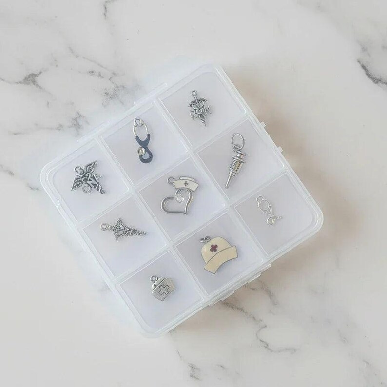 CNA/RN Nurse Charm Box - 9 pc., Silver - - LadybugfeetDesigns -