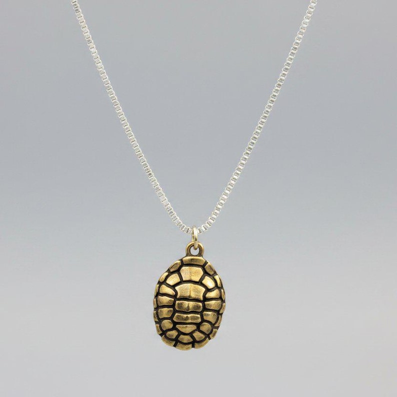Two Tone Turtle Shell Necklace, Sterling Silver- 24 inches - - LadybugfeetDesigns -