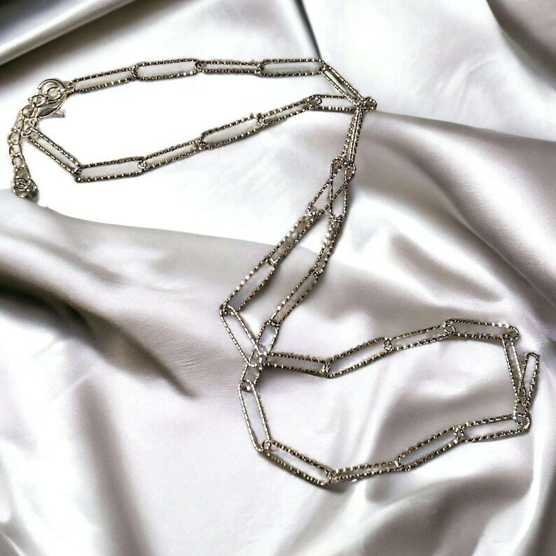 Diamond Cut Paperclip Chain necklace, Silver - 18- 24 inch - - LadybugfeetDesigns -