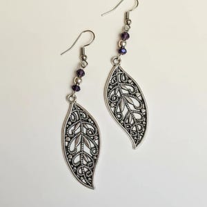 Fancy Leaf Purple Crystal Earrings - - LadybugfeetDesigns -