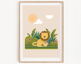 Lion in the Jungle Nursery Print size A3 (unframed) | Baby Print | Lion | Jungle Nursery Theme | Cute Animal | Nursery Decor | Baby Shower