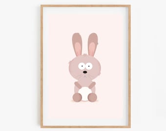 Illustrated Bunny Rabbit Print taille A3 & A4 (non encadré) | Impression de pépinière | Affiche de lapin | Art pour enfants | Illustration | Animal des bois