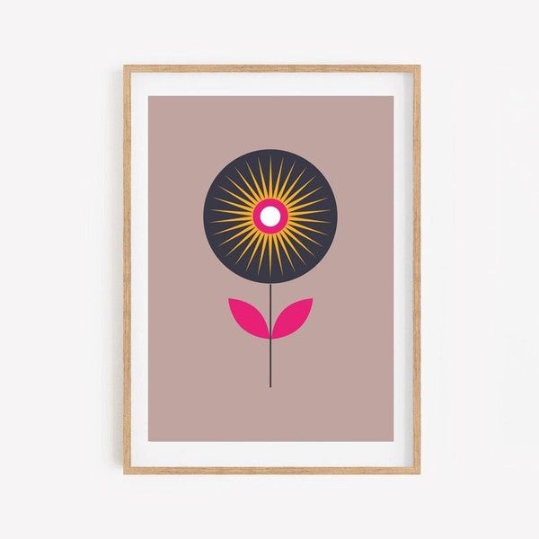 Black Magic Sunflower Print size A3 (unframed) | Living Room Print | Flower Poster | Home Decor | Wallart | Retro Style | Geometric Art |