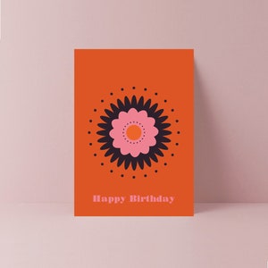 Carte d'anniversaire fleur d'échinacée de style années 60 super cool | carte de voeux de luxe | Style géométrique | Conception vintage | Carte pour elle | Maman | Nan | Femme