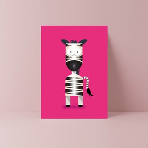 Roze gestreepte kaart | Blanco kaart | Zebraillustratie | Dierenkaart | Lerarenkaart | Kinderkaart | Vriendenkaart | Vriendin | Mam