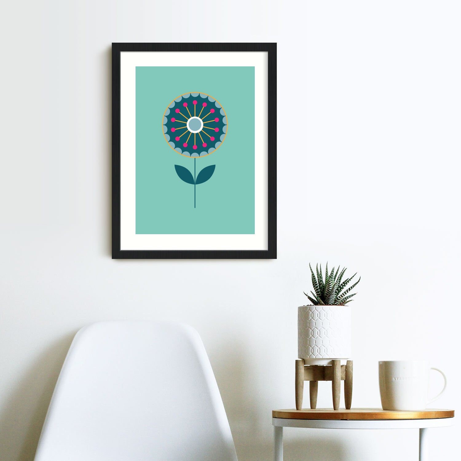 Green Teal Thistle Flower Print Size A3 (unframed) | Living