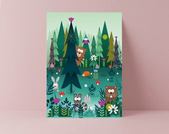 Bear in the Woods Children's Birthday Card  | Happy Birthday | Boys | Girls | Kids Birthday | Toddler Birthday | Girlfriend | 4th birthday