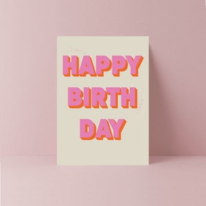 Tarjeta de feliz cumpleaños con diseño gráfico retro para amigos, niños, niñas, niños pequeños, mejores amigos, tarjeta de pastel, novia, novio, esposo, esposa, abuela.
