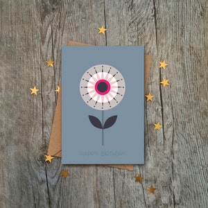 Cartão de aniversário de flor de lótus | Cartão de luxo | Estilo geométrico | Design retrô | Cartão para ela | Cartão para a mãe | Aniversário de amiga | Cartão para a avó