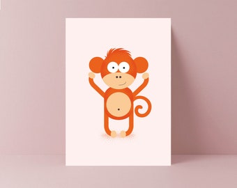 Peach Monkey Card | Blank Card | Monkey Illustration | Animal Card | Teacher Card | Children's Card | Friend Card | Girlfriend card | Mum
