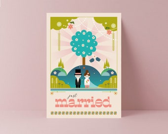 Just Married Wedding Day Card | Retro Illustration