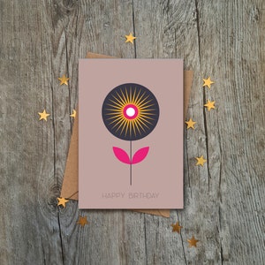 Tarjeta de cumpleaños con girasol mágico negro / Tarjeta de lujo / Estilo geométrico / Tarjeta para ella / Tarjeta para mamá / Tarjeta para novia / Tarjeta para abuela / Diseño retro