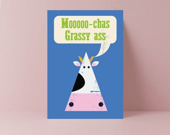 Mooooo-chas Grassy Ass Thank You Card | Thanks A Bunch | Greeting Card for Friend | Thanks gift | Pun | To Say Thank You | Friends |