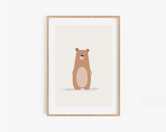 Red Brown Bear Illustration | A3 & A4 Size Print for Children’s Bedroom | Nursery Wall Art |Cute Animal Artwork for Kids