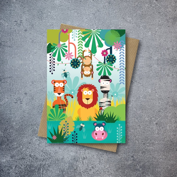 Carte d'anniversaire pour enfants Lion dans la jungle | Joyeux anniversaire | Anniversaire des garçons | Anniversaire des filles | Anniversaire des enfants | Anniversaire des tout-petits | lion