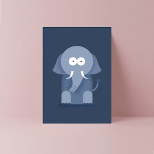 Cartão Elefante Azul | Cartão em Branco | Ilustração de Elefante | Cartão Animal | Cartão Professor | Cartão Infantil | Cartão Amigo | Cartão Namorada | Mãe