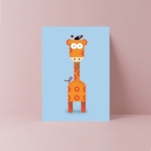 Carte bleue girafe | Carte vierge | Illustration de la girafe | animal de compagnie | carte de voeux de professeur | Carte pour enfants | Carte d'ami | Carte de petite amie | Maman