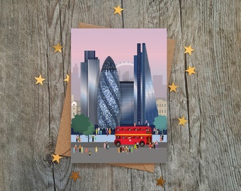 The City of London Greetings Card | London Cityscape | Gherkin | Tower 42 | Souvenir | London Art | London E1 | Cheesegrater | London Cards