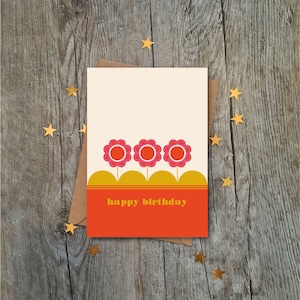 Retro 60's Style Orange Rose Blumen Geburtstagskarte | Luxus-Karte | Geometrischer Stil | Vintage-Design | Karte für Sie | Mama | Nan | Frau