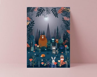 Night-time Bear in the Woods Children's Birthday Card  | Happy Birthday | Boys | Girls  | Kids Birthday | Toddler Birthday | Girlfriend |