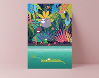 Carte d'anniversaire pour enfants paresseux | Joyeux anniversaire | Anniversaire garçon | Anniversaire de filles | Enfants | Tout-petit | forêt tropicale humide | fleur