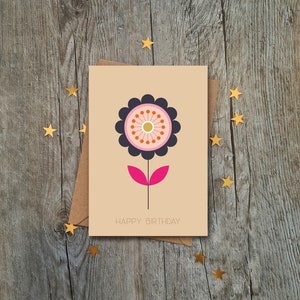 Verjaardagskaart met stokroosbloem | Luxe kaart | Geometrische stijl | kaart voor haar | Moederkaart | Vriendenkaart | Vrouwenkaart | Partner | Retrostijl
