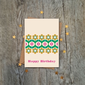 Retro 60's style Ringelblumen Karte zum Geburtstag | Luxus-Karte | Geometrischer Stil | Vintage-Design | Karte für Sie | Mama | Nan | Frau