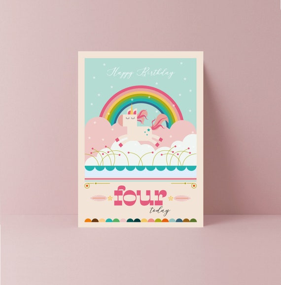 Biglietto di compleanno personalizzato per bambine con unicorno, biglietto di compleanno arcobaleno fatto a mano per figlia, nipote, sorella, amica, 4°, 5°, 6° compleanno 429 - Italia